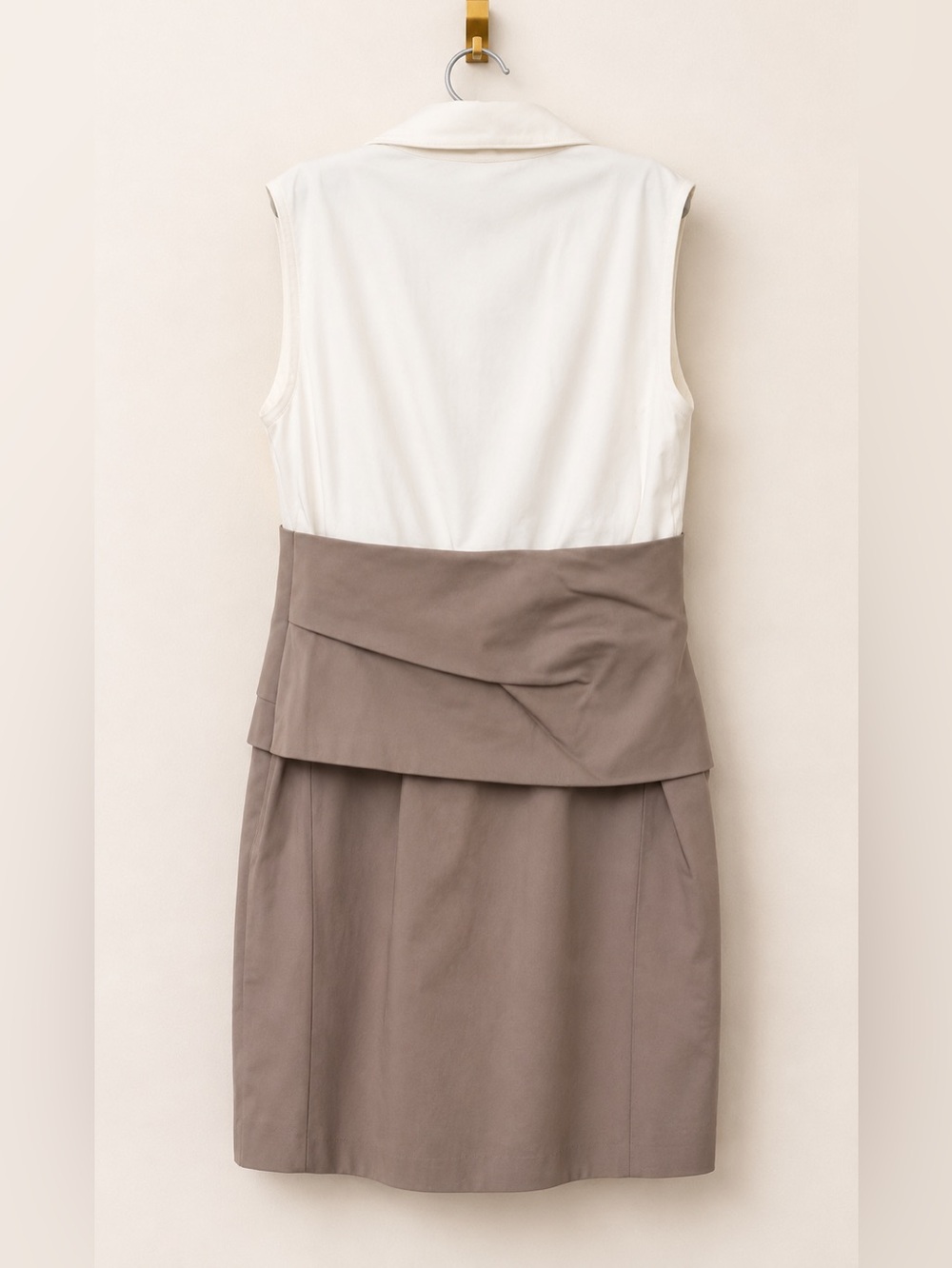Akris Punto Ivory & Taupe Sleeveless Collared Sheath Dress Minimalist Luxury - Picture 2 of 5